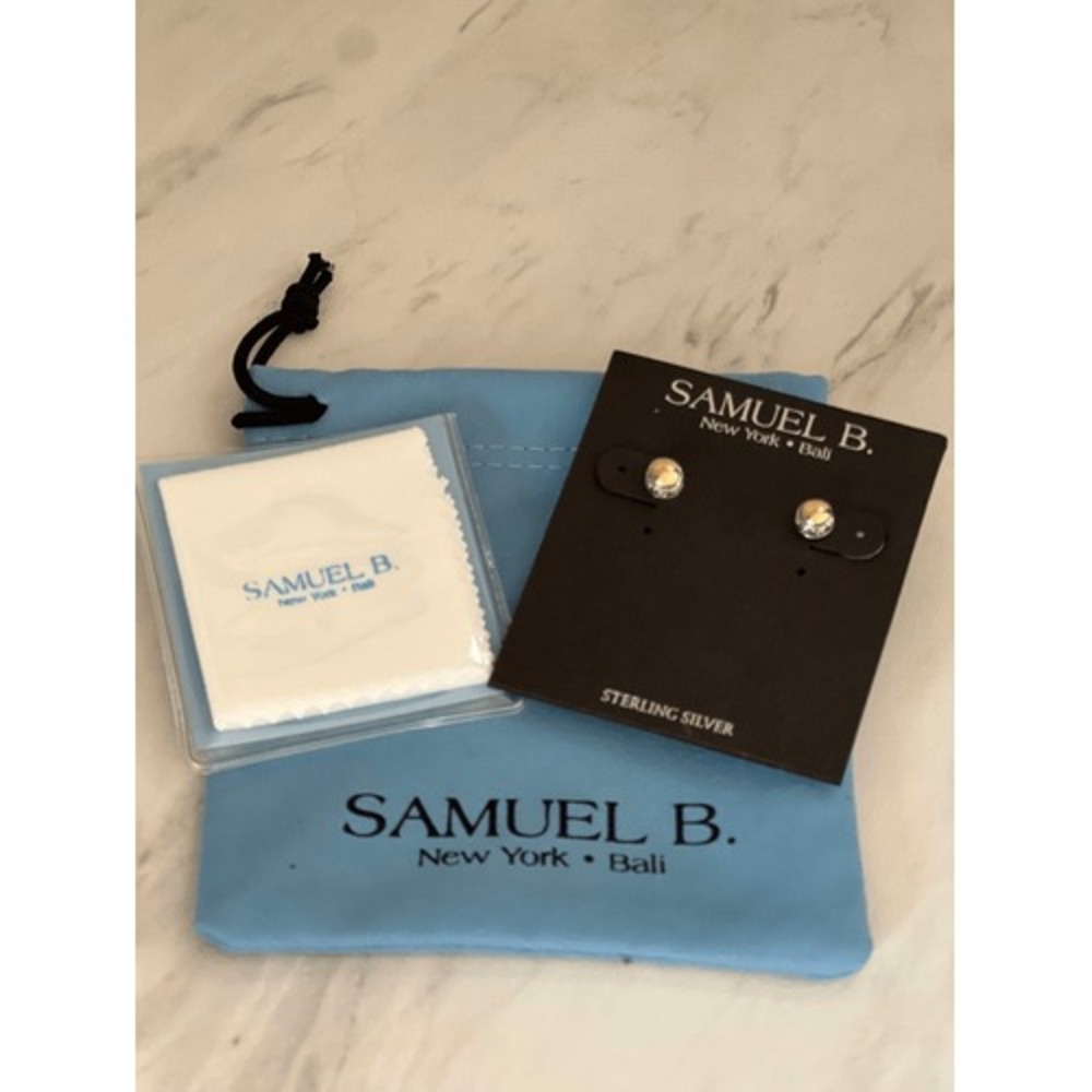 SAMUEL B. Sterling Silver‎ & 18K Yellow Gold Round Stud Earrings, GOLD, NWT